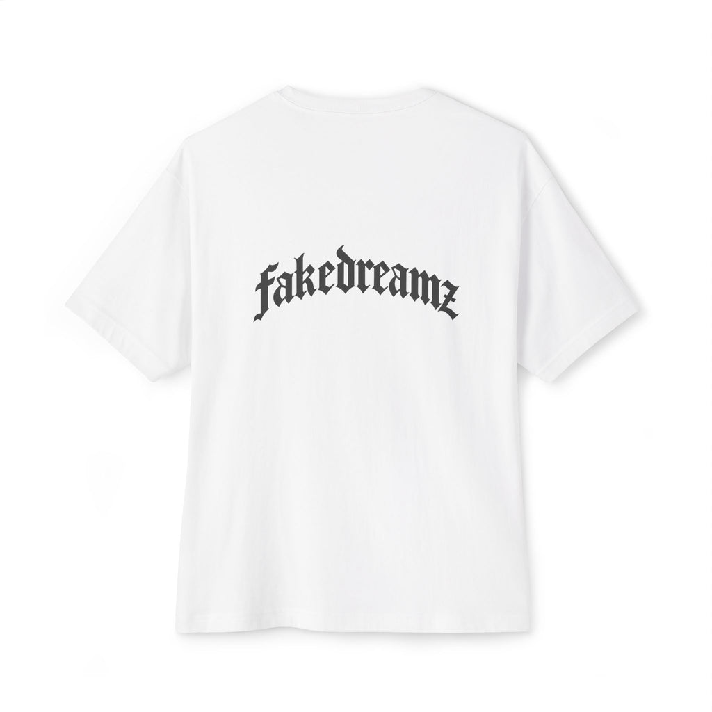 Fakedreamz Boxy Tee — Minimal Gothic Logo Oversized T-Shirt