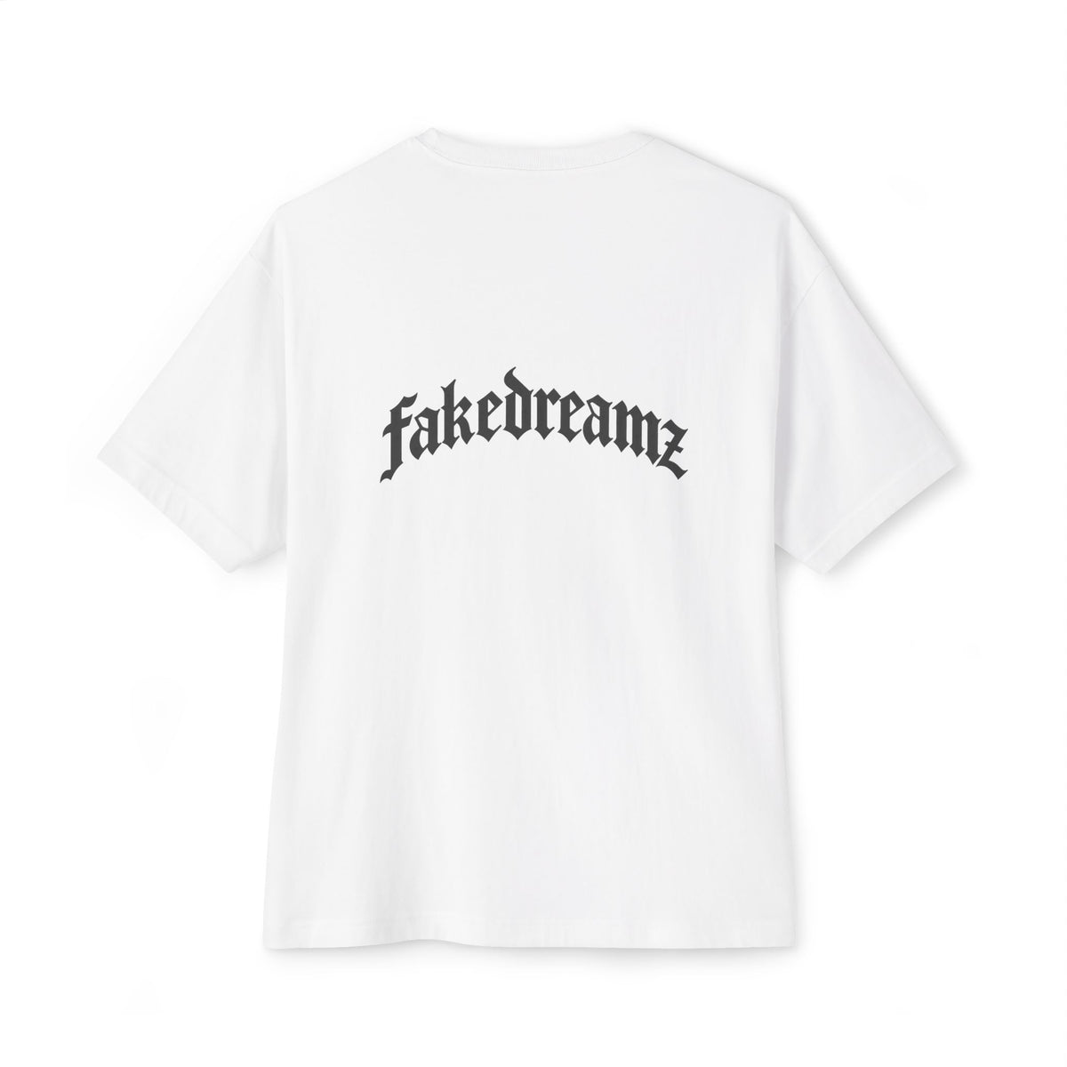Fakedreamz Boxy Tee — Minimal Gothic Logo Oversized T-Shirt