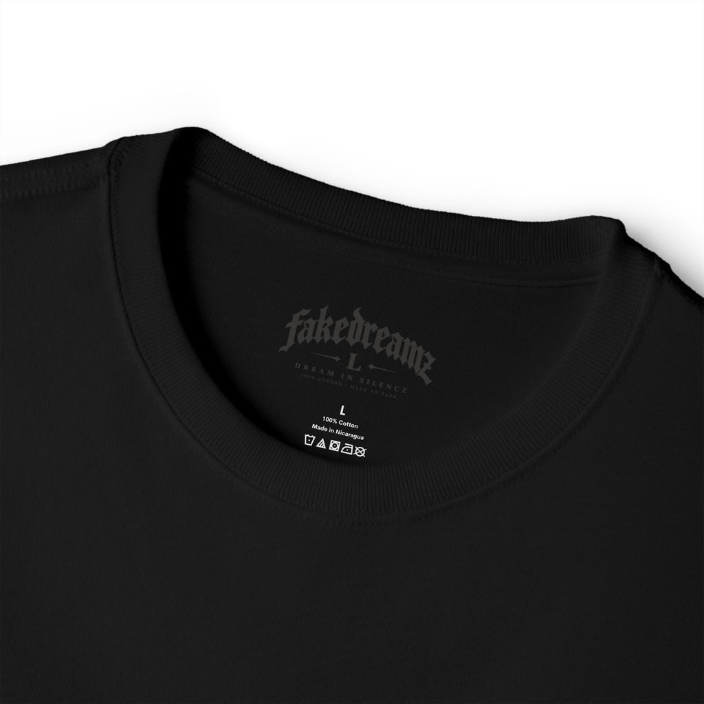 Fakedreamz Boxy Tee — Minimal Gothic Logo Oversized T-Shirt