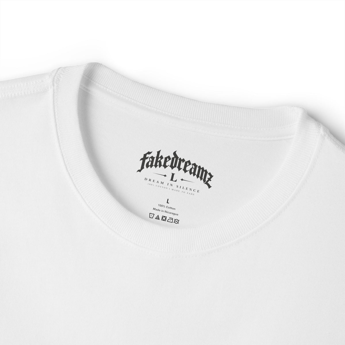 Fakedreamz Boxy Tee — Minimal Gothic Logo Oversized T-Shirt